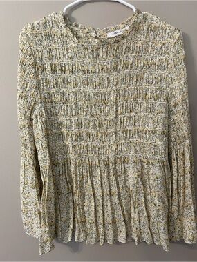 Rose & Olive Cream and Yellow Floral Smocked Blouse